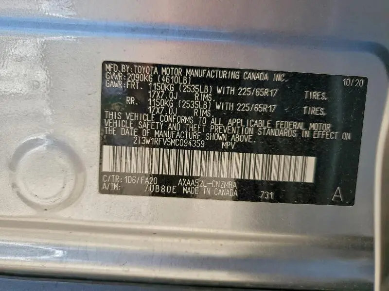 2021 TOYOTA RAV4 XLE  