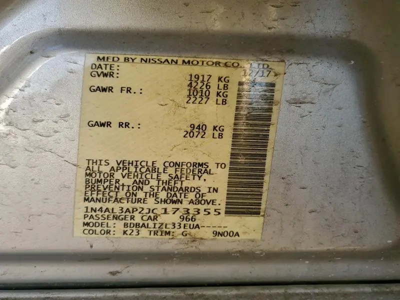 2018 NISSAN ALTIMA 2.5  