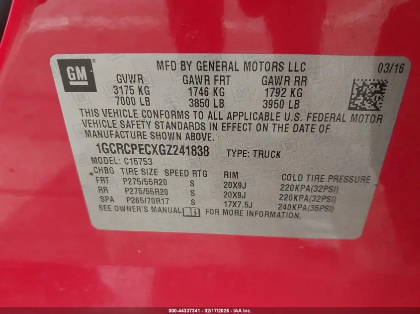 2016 CHEVROLET SILVERADO 1500 CUSTOM