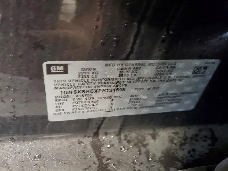 2015 CHEVROLET TAHOE K1500 LT  