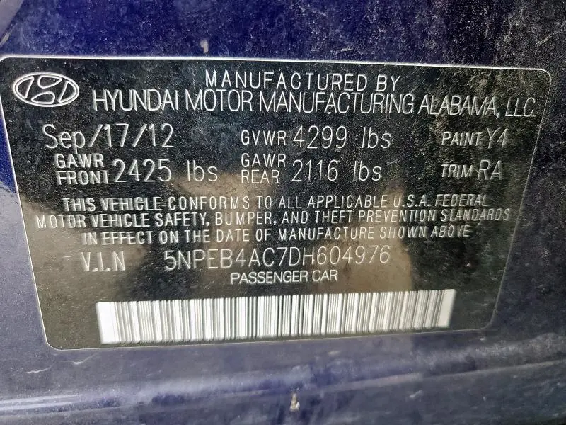 2013 HYUNDAI SONATA GLS  