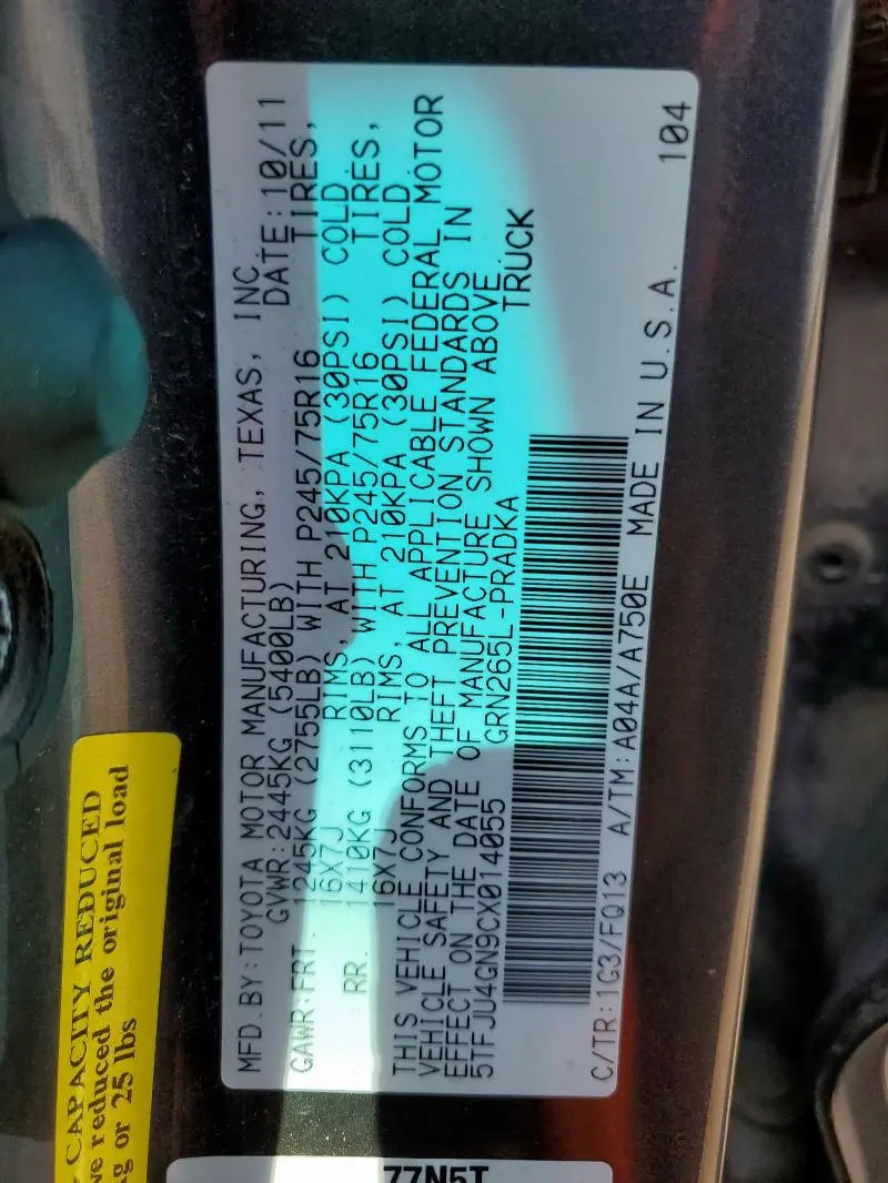 2012 TOYOTA TACOMA DOUBLE CAB PRERUNNER  