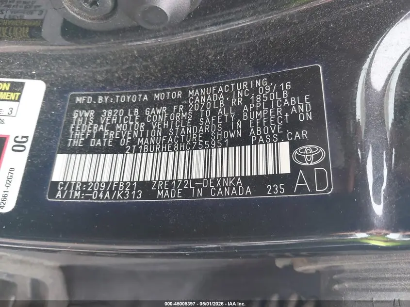2017 TOYOTA COROLLA L/LE/SE/SE SPECIAL EDITION/XLE/XSE