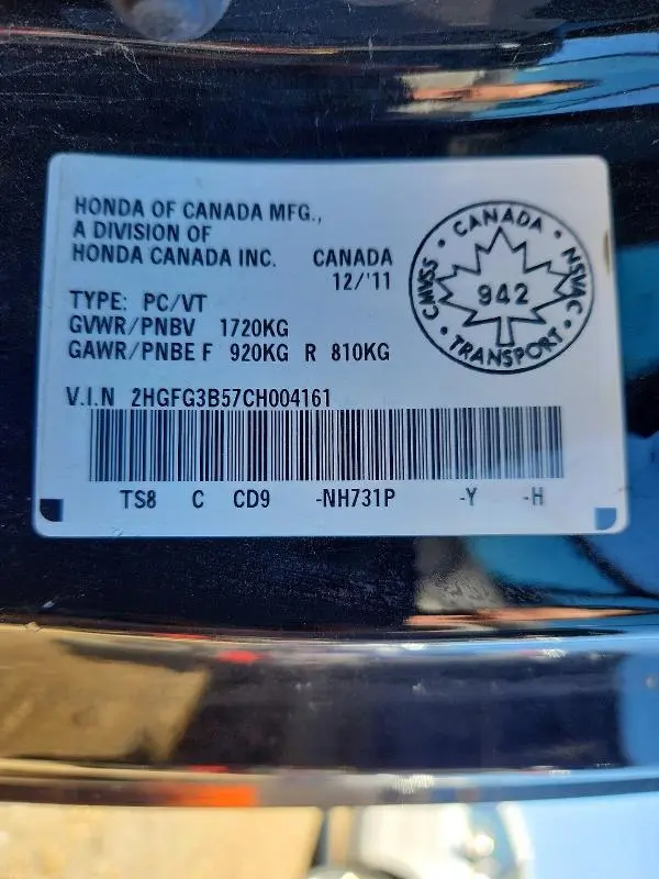 2012 HONDA CIVIC LX  