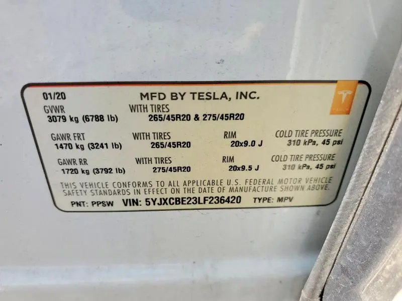 2020 TESLA MODEL X   