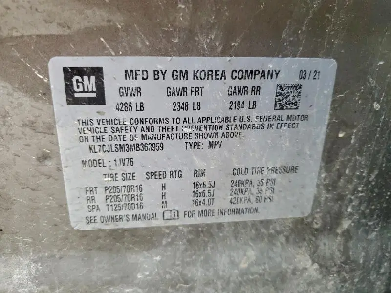 2021 CHEVROLET TRAX 1LT  