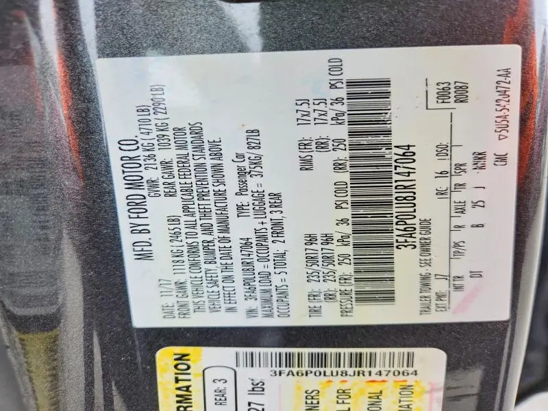 2018 FORD FUSION SE HYBRID  
