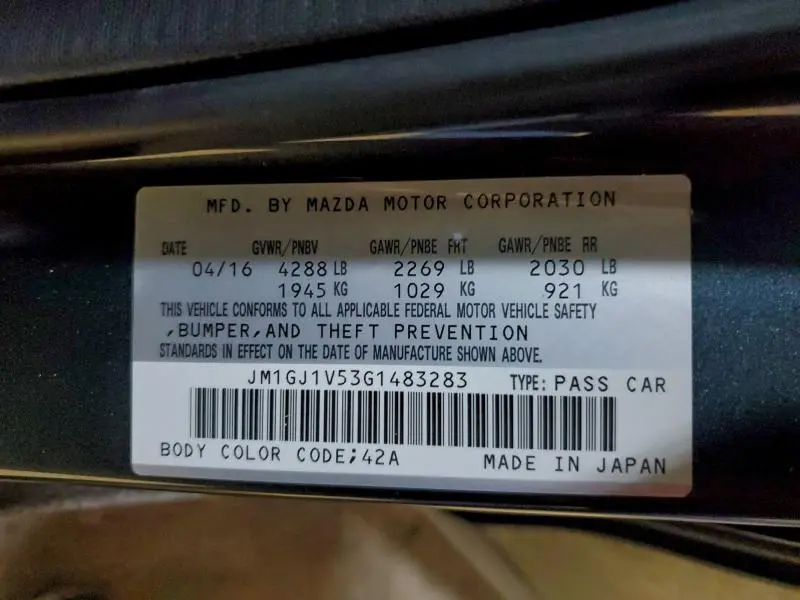 2016 MAZDA 6 TOURING  