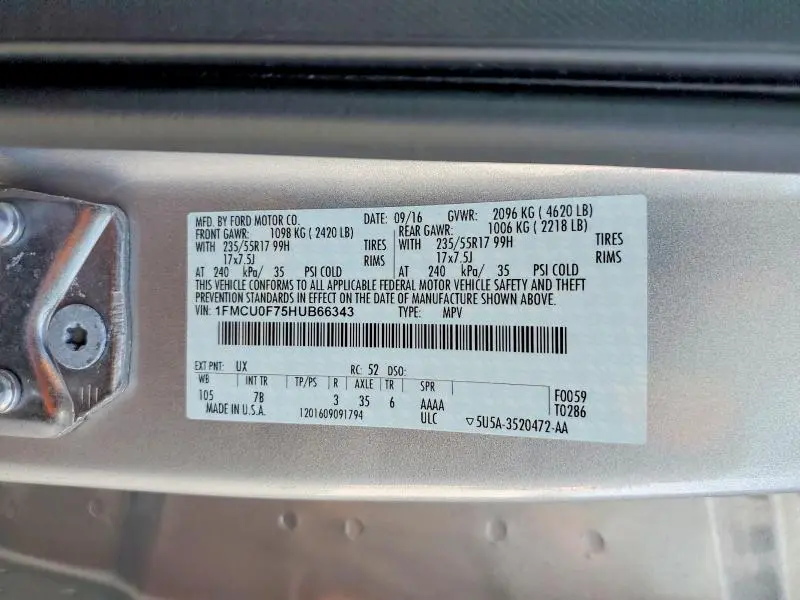 2017 FORD ESCAPE S  