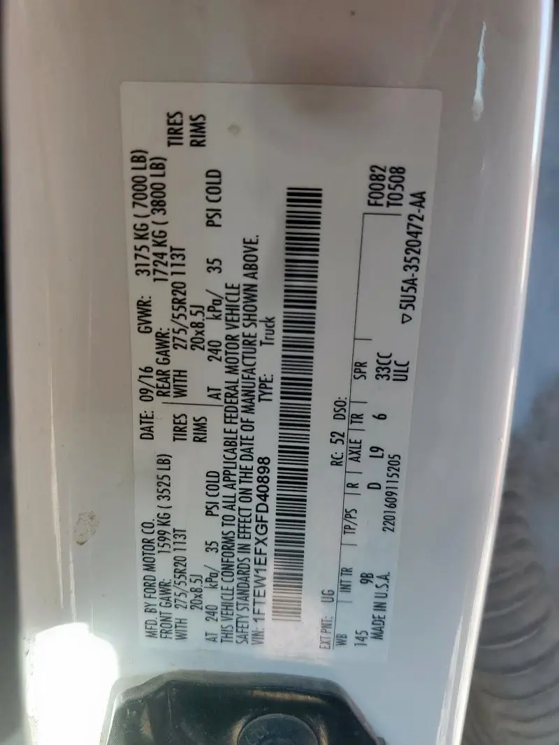 2016 FORD F150 SUPERCREW  