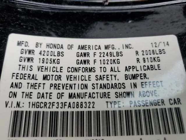 2015 HONDA ACCORD LX