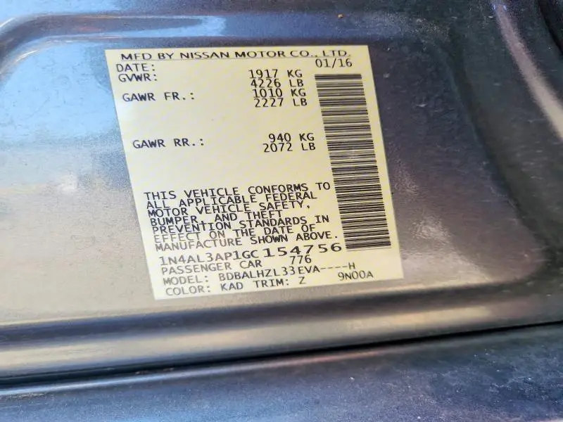 2016 NISSAN ALTIMA 2.5 SR  