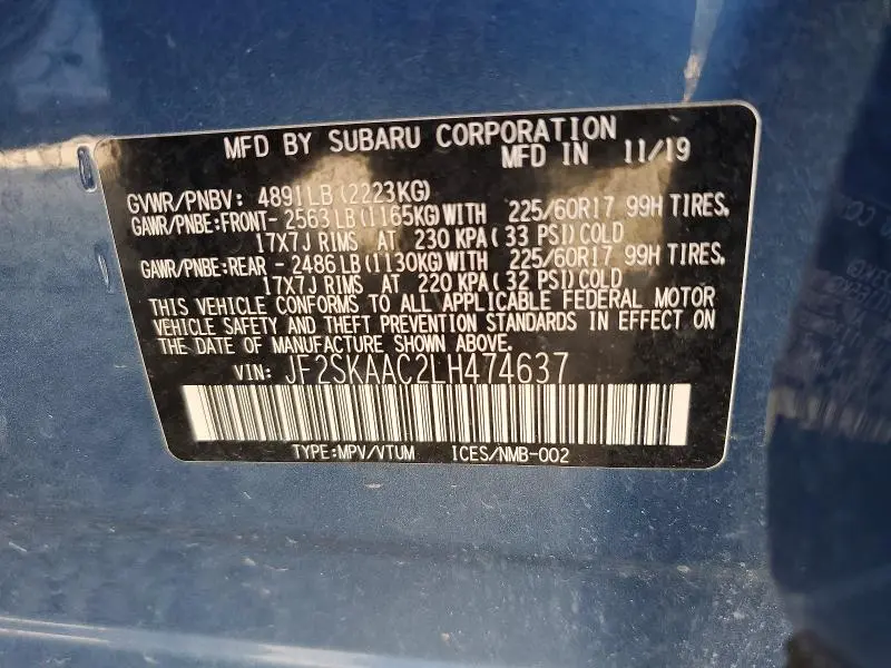 2020 SUBARU FORESTER   