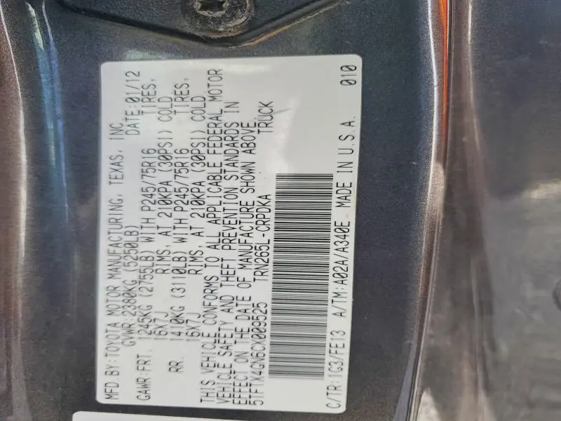 2012 TOYOTA TACOMA PRERUNNER  