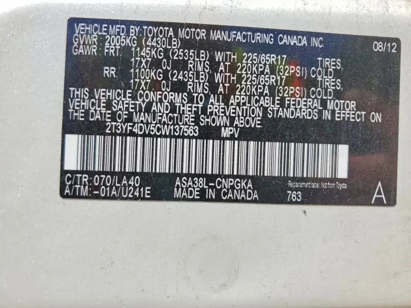 2012 TOYOTA RAV4 LIMITED  