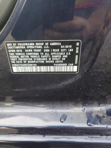 2015 VOLKSWAGEN PASSAT S  