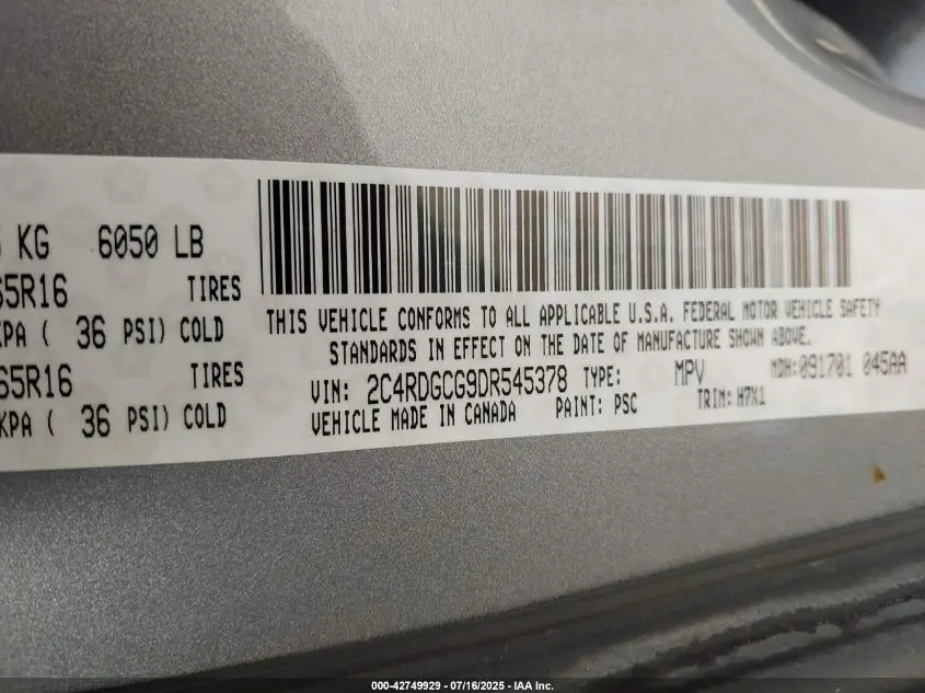 2013 DODGE GRAND CARAVAN SXT