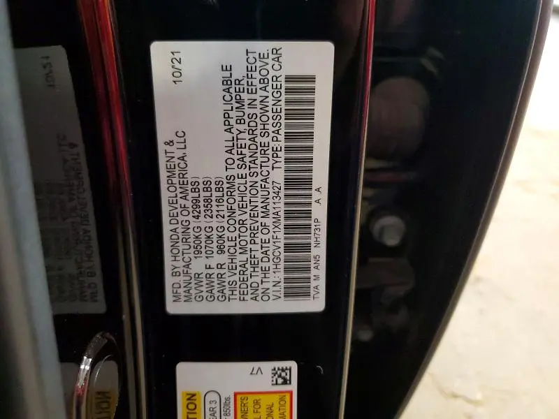 2021 HONDA ACCORD   