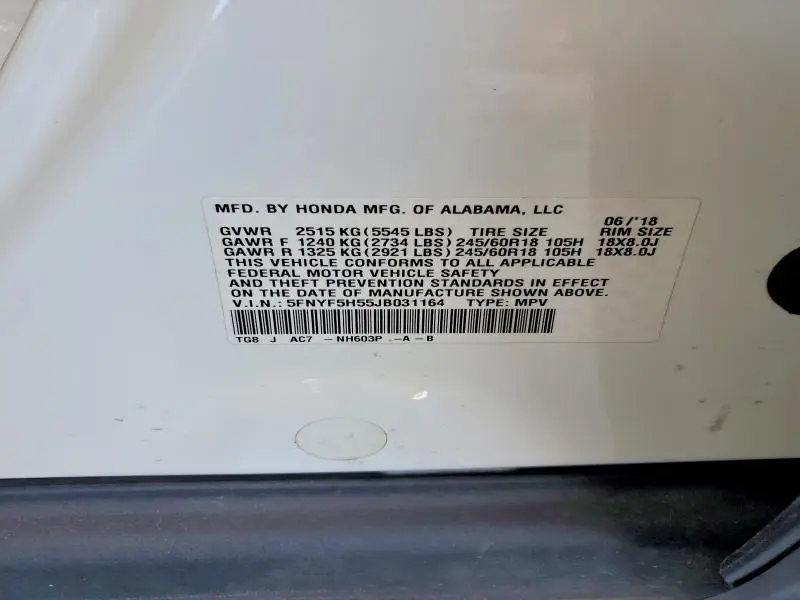 2018 HONDA PILOT EXL  