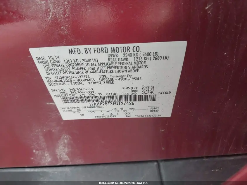 2015 FORD TAURUS SHO