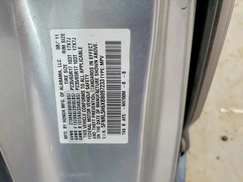 2011 HONDA ODYSSEY EXL  
