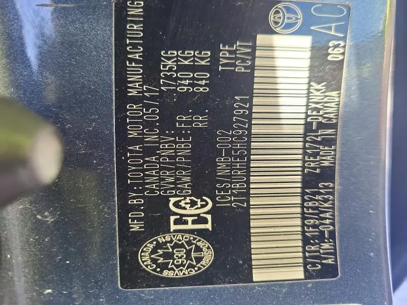 2017 TOYOTA COROLLA L  