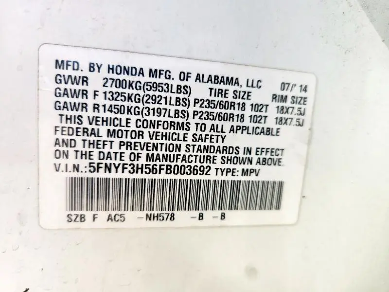 2015 HONDA PILOT EXL