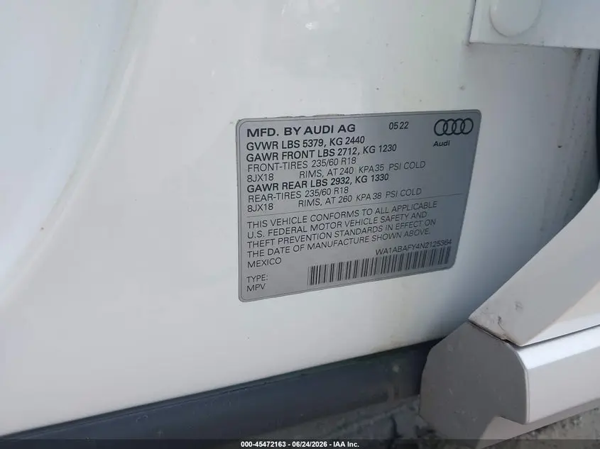 2022 AUDI Q5 PREMIUM 40 TFSI QUATTRO S TRONIC