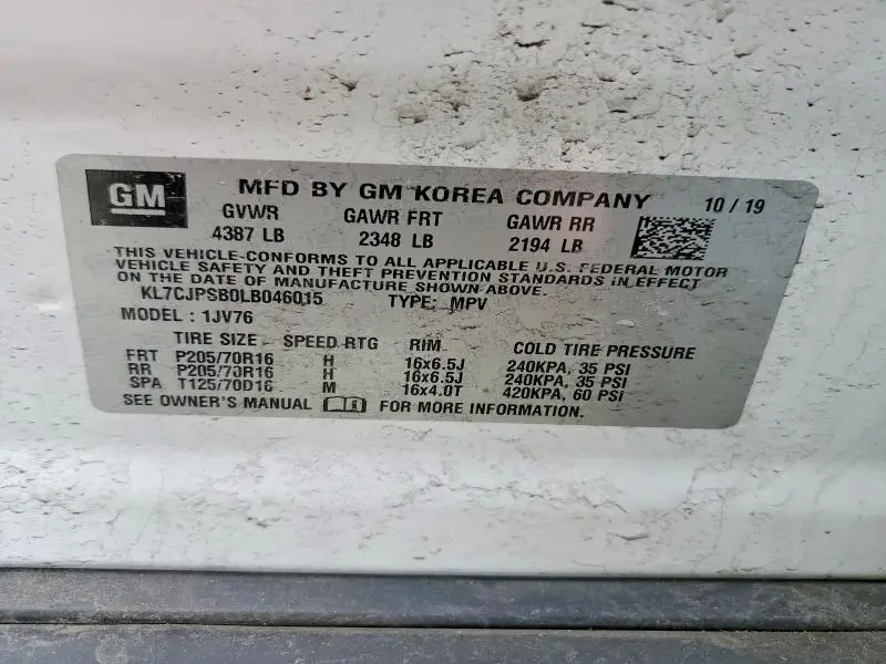 2020 CHEVROLET TRAX 1LT  