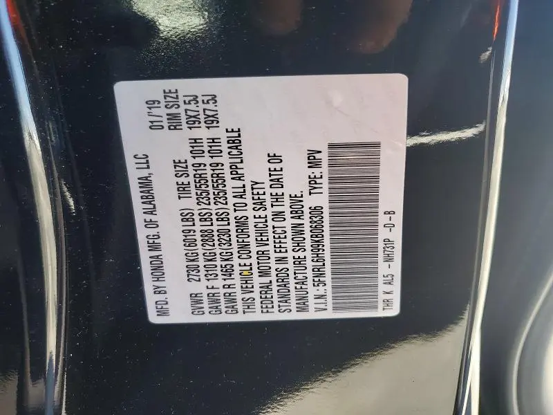 2019 HONDA ODYSSEY ELITE  