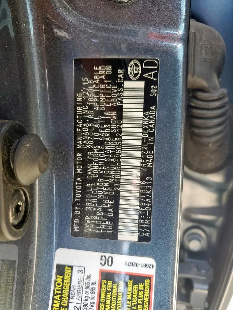 2016 TOYOTA COROLLA L  