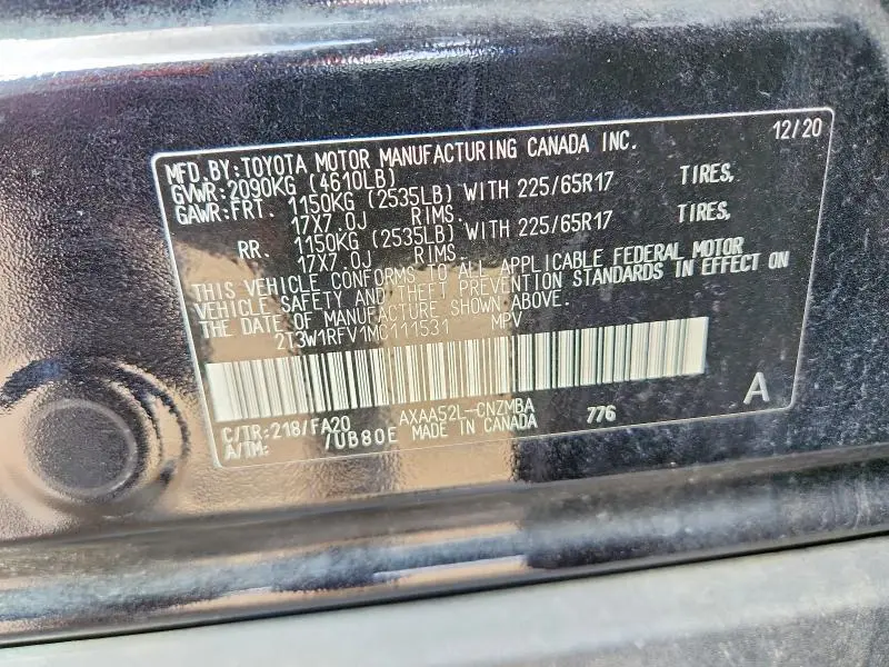 2021 TOYOTA RAV4 XLE  
