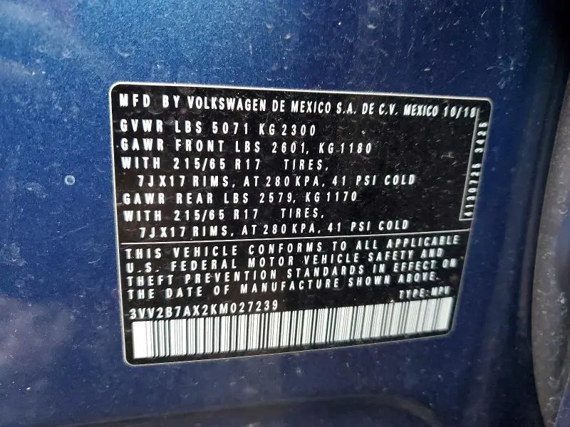 2019 VOLKSWAGEN TIGUAN SE  