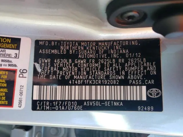 2012 TOYOTA CAMRY BASE  