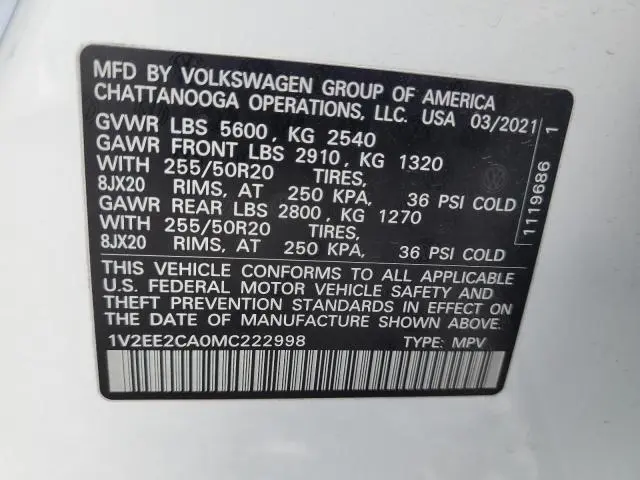2021 VOLKSWAGEN ATLAS CROSS SPORT SEL  