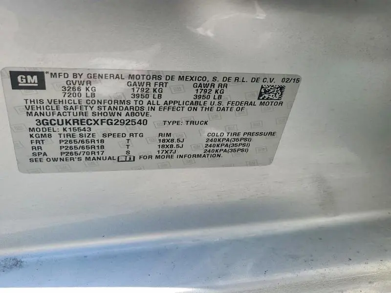 2015 CHEVROLET SILVERADO K1500 LT  