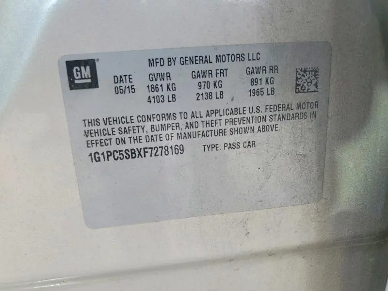 2015 CHEVROLET CRUZE LT  