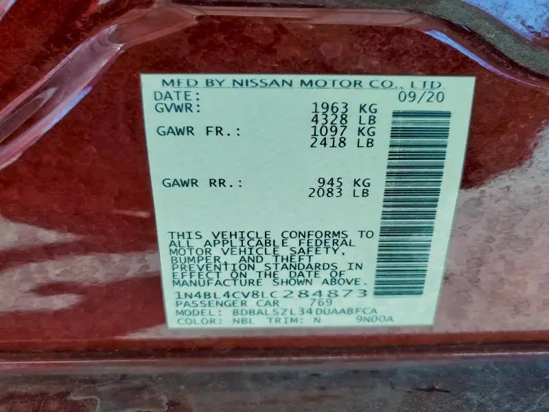 2020 NISSAN ALTIMA SR  