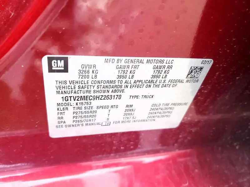 2017 GMC SIERRA K1500 SLE  