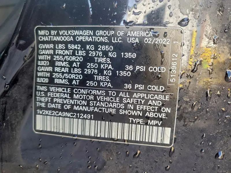 2022 VOLKSWAGEN ATLAS CROSS SPORT SE  