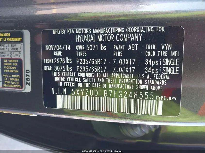 2015 HYUNDAI SANTA FE SPORT 2.4L