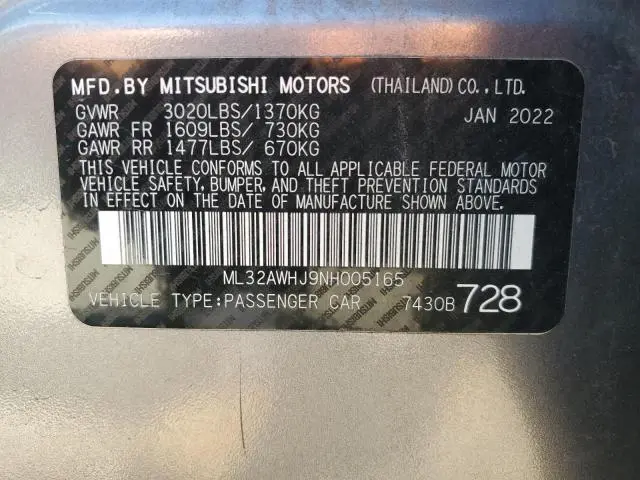 2022 MITSUBISHI MIRAGE SE  