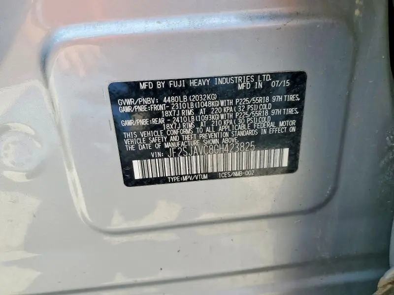 2016 SUBARU FORESTER   