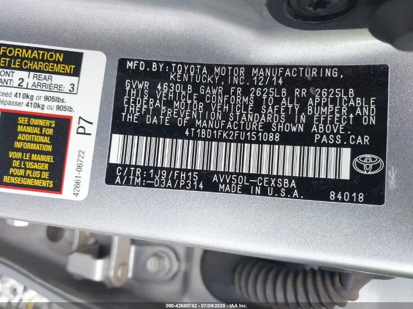 2015 TOYOTA CAMRY HYBRID SE
