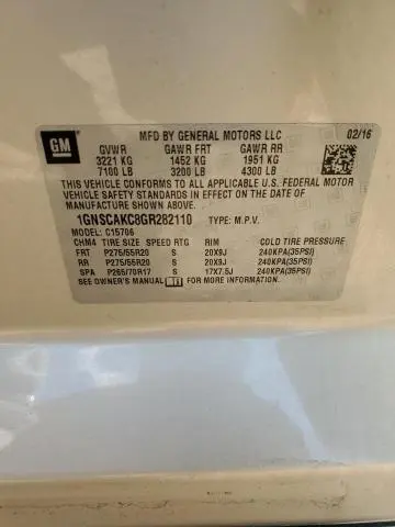 2016 CHEVROLET TAHOE C1500 LS  