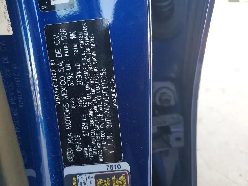 2019 KIA FORTE LXS  