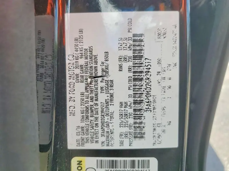 2016 FORD FUSION SE  