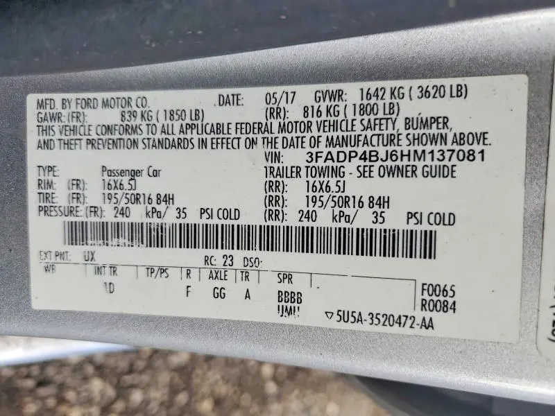 2017 FORD FIESTA SE  
