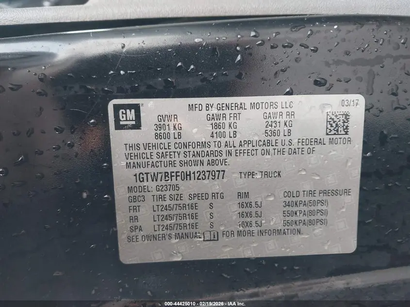 2017 GMC SAVANA 2500 WORK VAN