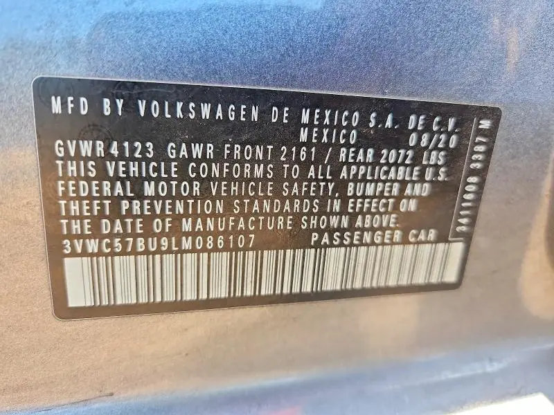 2020 VOLKSWAGEN JETTA S  